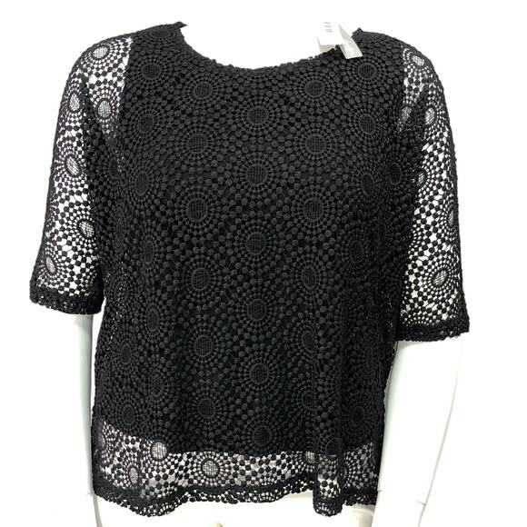 Chicos Travelers Collection Size 1 US 8 Lace Overlay Top Black Crochet NEW - Picture 2 of 16